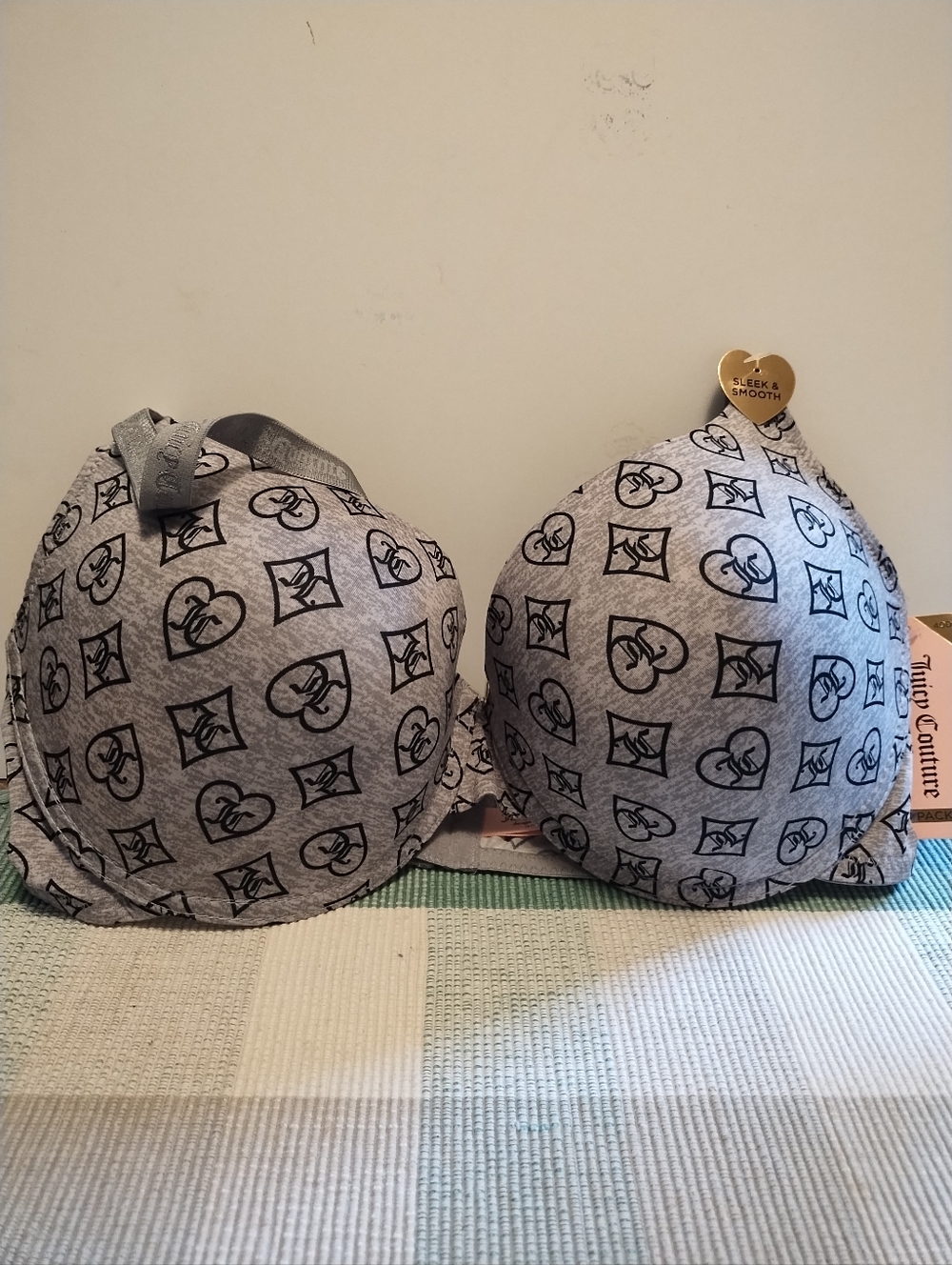 Juicy Couture Gray Patterned Bra with Hearts